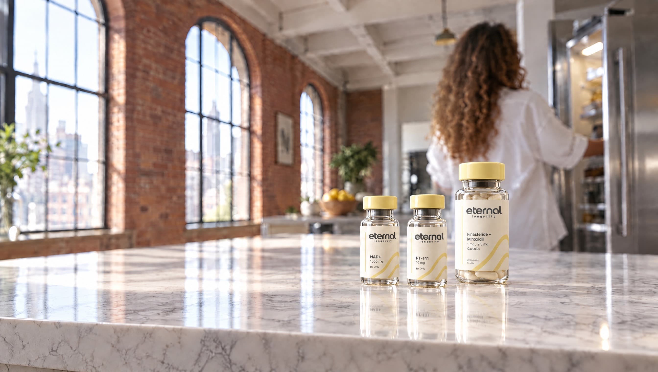 Kitchen counter with Eternal Longevity vials, for illustration